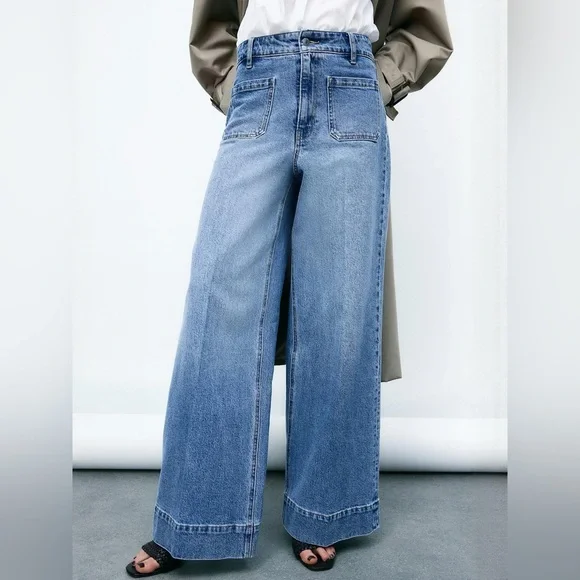 H&M HIGH WAIST WIDE LEG JEANS Size 6 - Picture 5 of 9